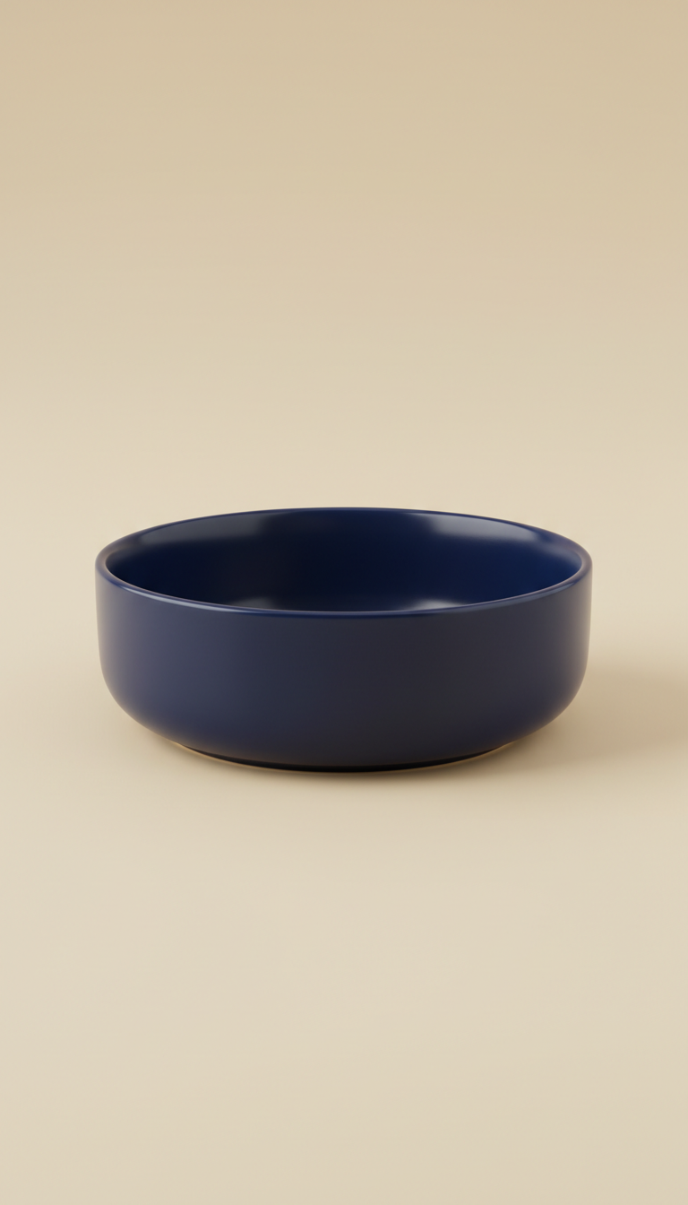 Navy Ceramic Food Bowl with Weighted Base